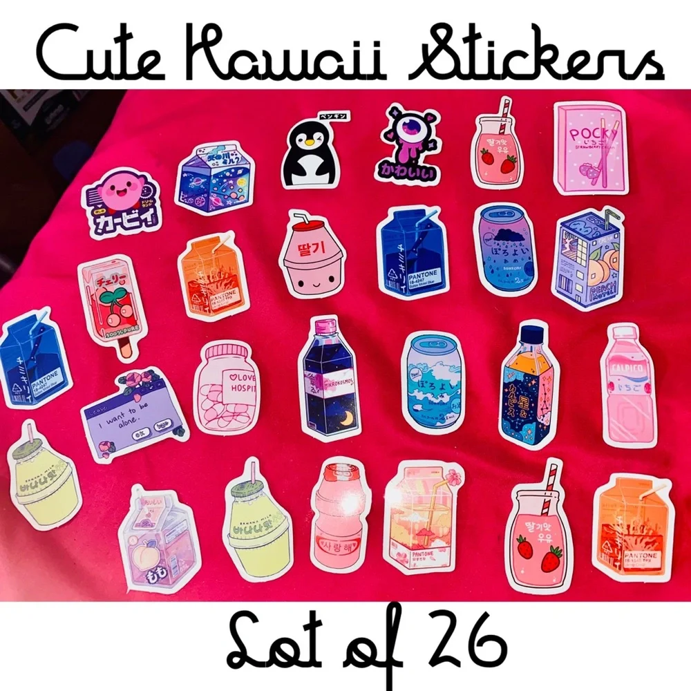 Lot of 26 Kawaii Stickers for Water Bottle, Laptop Etc.